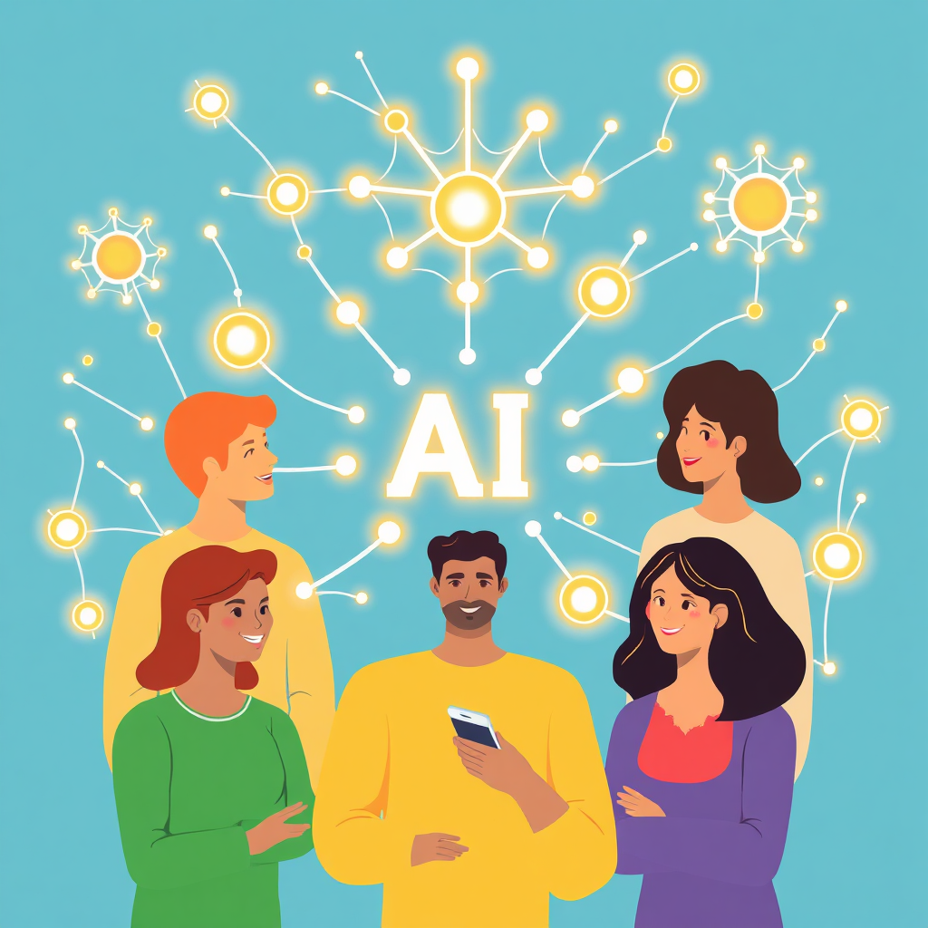 Illustrative graphic of people learning AI together